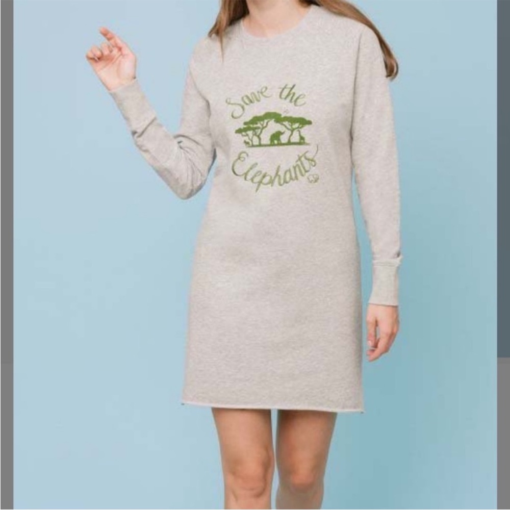 Ivory Ella “Save the Elephants” Sweatshirt dress EUC Size S grey